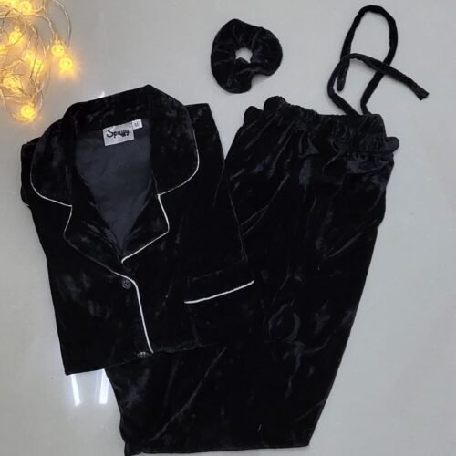 Black - Velvet PJ Set