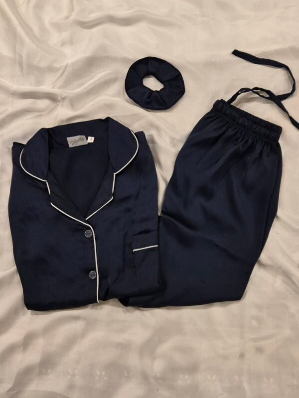 Navy Blue Silk - Premium PJ Set - L