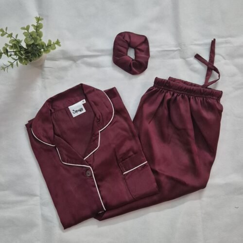 Deep Maroon Silk - Premium PJ Set