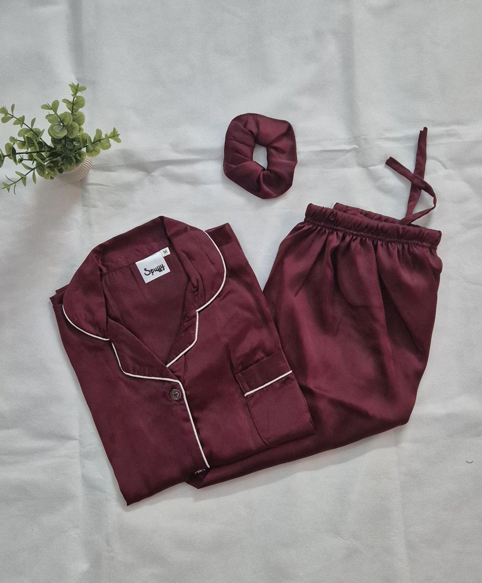 Deep Maroon Silk - Premium PJ Set