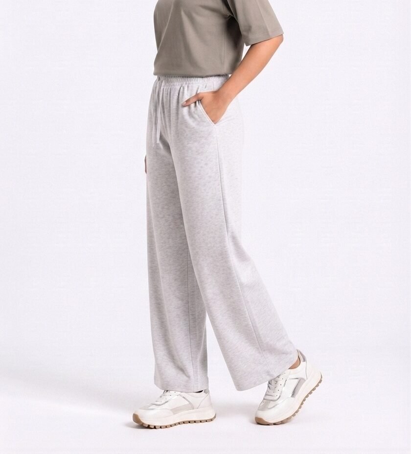 Heather Grey Wide-Leg Trouser