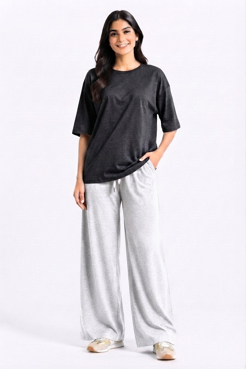 Heather Grey Wide-Leg Trouser - Image 3